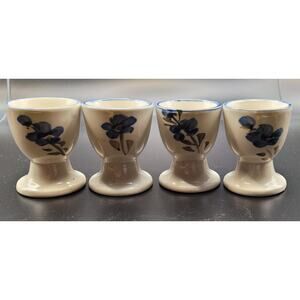 Vintage Scandinavian set of 4 blue and white floral design ceramic egg cups